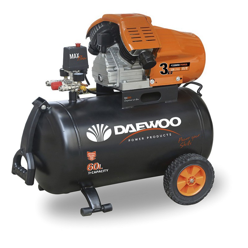 Compresor Electrico Daewoo 3 HP 60 Litros 220v BICILINDRICO